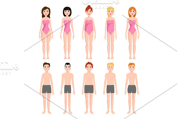 Vector Illustration Of Different Body Shape Types Characters Standing Beauty Figure Cartoon Model