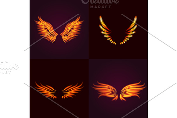 Bird Fire Wings Vector Fantasy Feather Burning Fly Mystic Glow Fiery Burn Hot Art Wings Illustration On Black