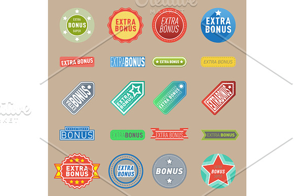 Super Extra Bonus Vector Labels Banners Text Color Business Shopping Concept Internet Promotion Shopping Extra Bonus Labels Extra-bonus Labels Advertising Discount Marketing