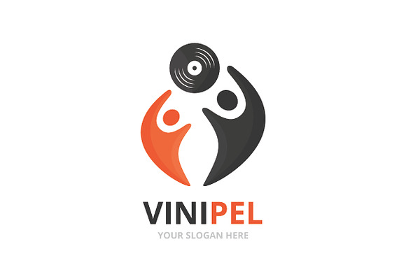 Vector Vinyl And People Logo Combination Record And Family Symbol Or Icon Unique Music Album And Union Help Connect Team Logotype Design Template