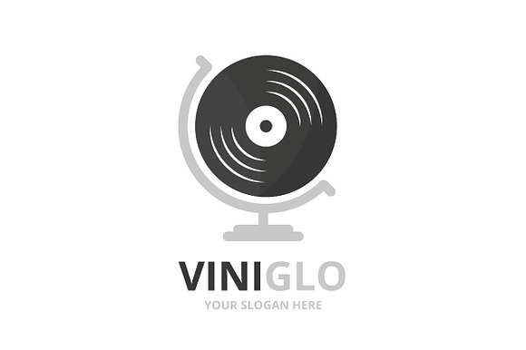 Vector Vinyl And Globe Logo Combination Record Planet Symbol Or Icon Unique Music Album Logotype Design Template