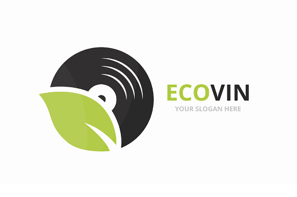 Vector Vinyl And Leaf Logo Combination Record And Eco Symbol Or Icon Unique Music Album And Organic Logotype Design Template