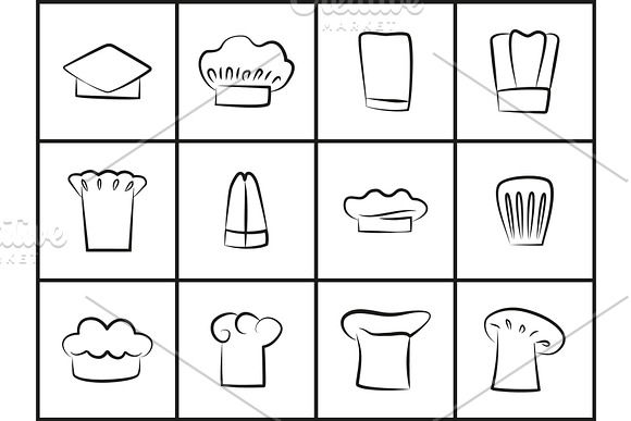 Chef Hats Of All Shapes Thin Outline Illustrations