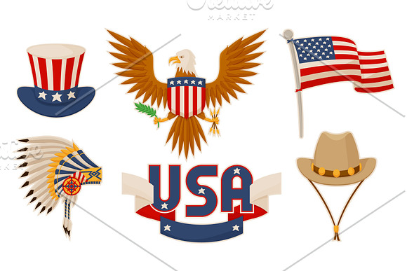 USA Items Objects Collection Vector Illustration