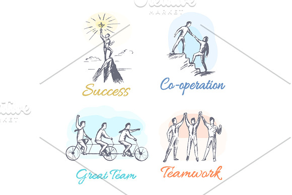 Success And Co-operation Set Vector Illustration