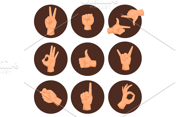 Hands Deaf-mute Gestures Human Pointing Arm People Gesturing Communication Message Vector Illustration