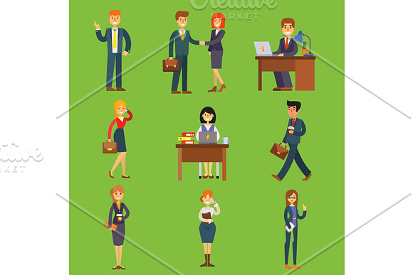 Business People Vector Characters Sitting Meeting Search Job Candidates Cartoon Characters Office Table For Job Interview Calling By Phone Businesswoman And Businessman Illustration