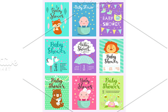 Baby Shower Design Vector Card Cute Woodland Animals Born Arrival Vector Graphic Party Template Vintage Cute Birth Baby Shower Invitation Welcome Greeting Baby Shower Invite Decoration Celebration