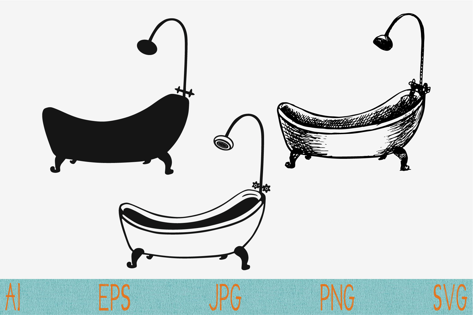 retro bathtub set vector svg png ~ Graphic Objects ...