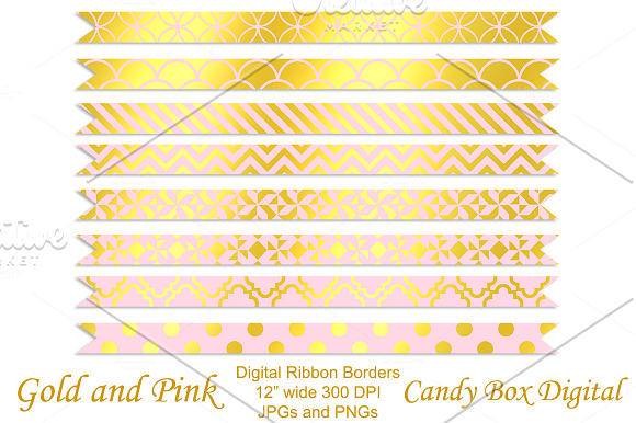 Gold Foil & Pink Ribbon Borders in Patterns
