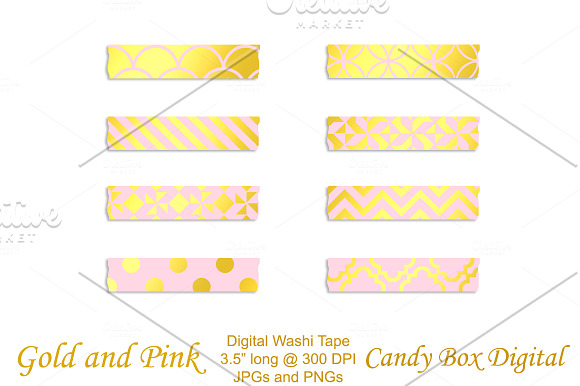 Gold Foil & Pink Washi Tape in Patterns