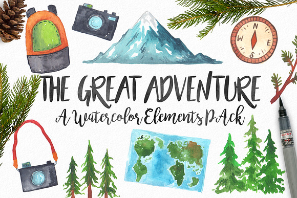 Watercolor Adventure Elements Pack in Illustrations