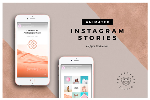 ANIMATED Copper Instagram Stories PSD Template - Mockup interior design