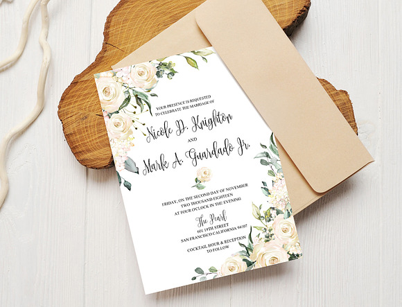 Blush Roses and Greenery Wedding  in Invitation Templates - product preview 1