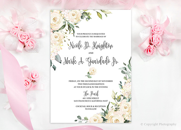 Blush Roses and Greenery Wedding  in Invitation Templates - product preview 2
