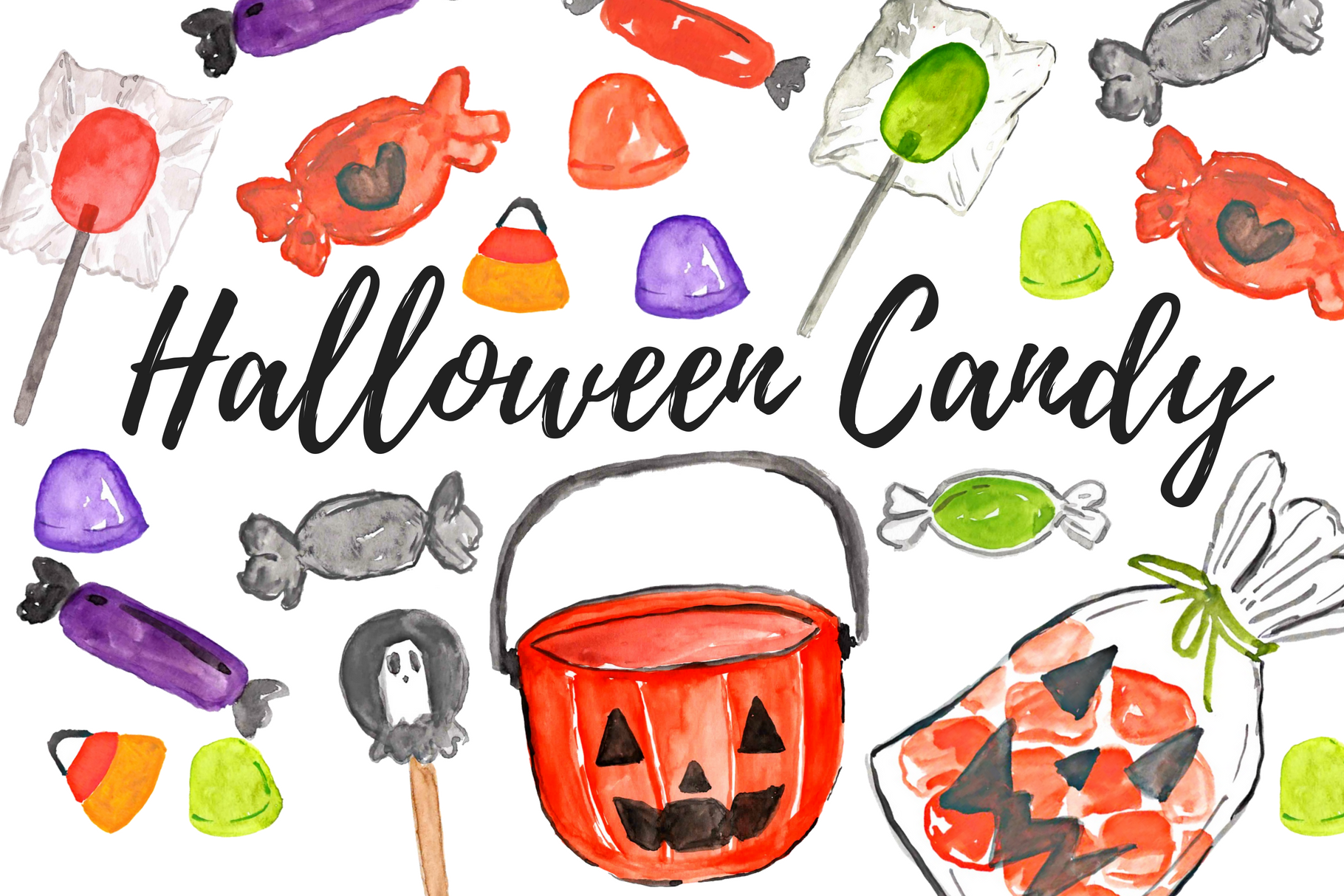 Watercolor Halloween Candy Clipart ~ Illustrations ...