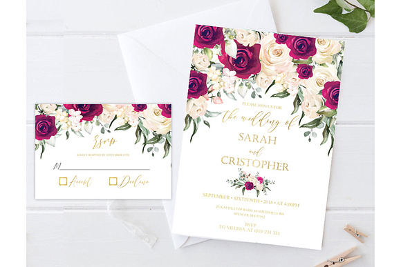 Burgundy Roses Wedding Invitation in Invitation Templates