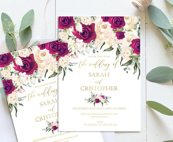 Burgundy Roses Wedding Invitation in Invitation Templates - product preview 3