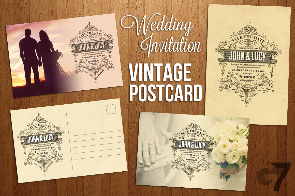 Wedding Invitation Vintage Postcard Wedding Templates Creative Market