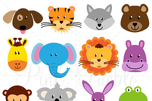 Animal Faces Clipart and Vectors ~ Illustrations ...