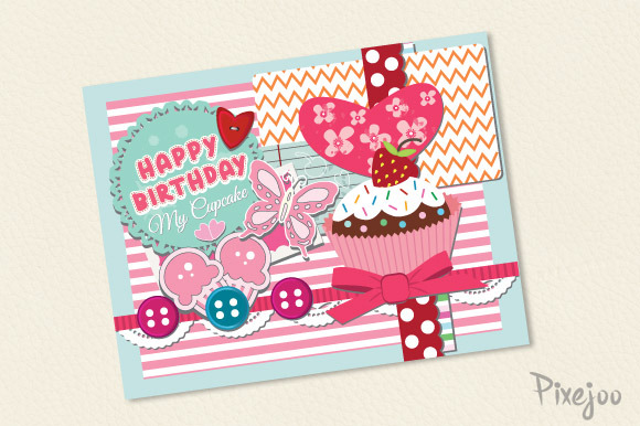 Scrapbook Happy Birthday Card ~ Card Templates ~ Creative Market