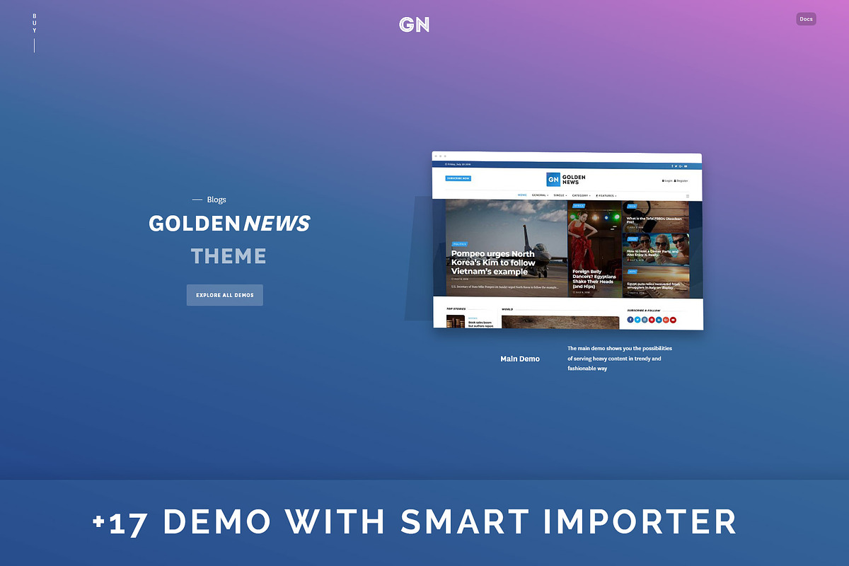 GoldenNews - Creative Magazine/News in WordPress Magazine Themes - product preview 1