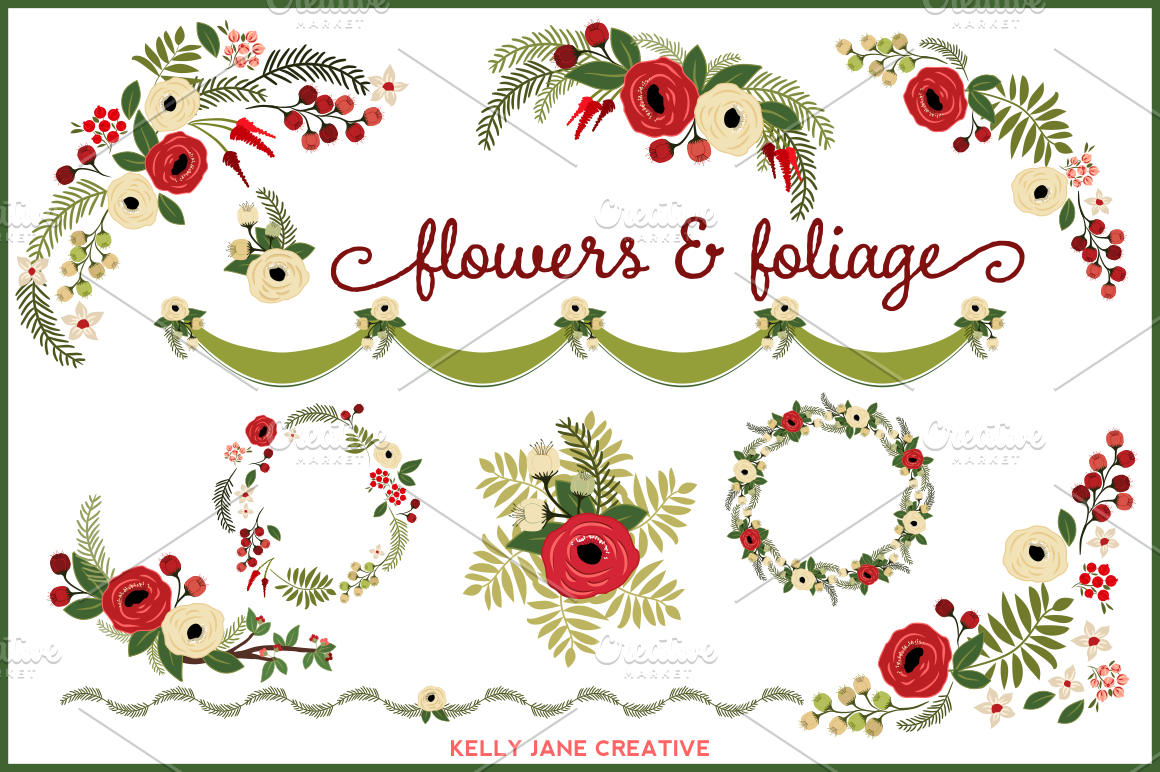 Christmas Flowers & Wreaths - vector ~ Illustrations ...