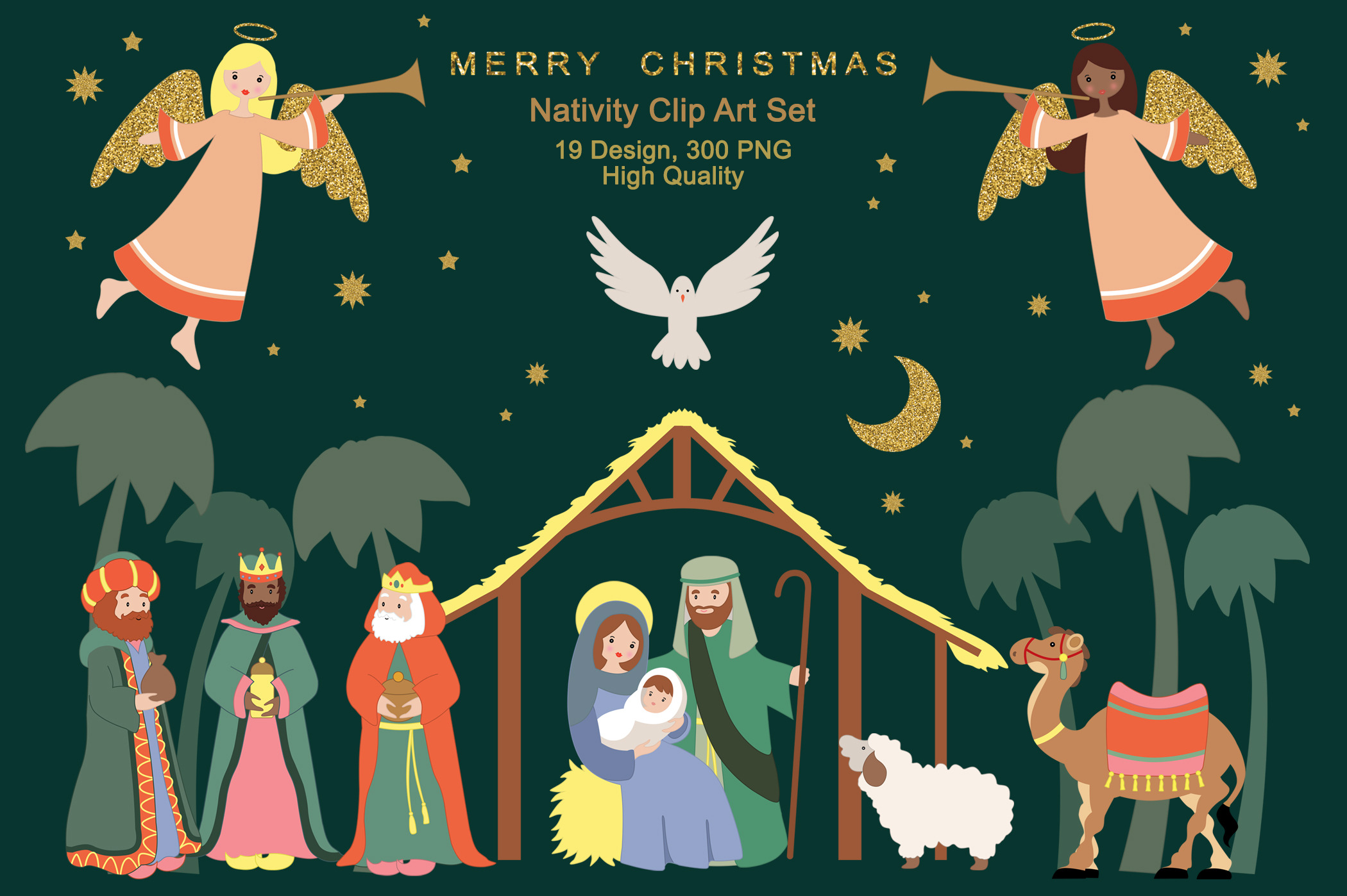 Nativity Religious Christmas Clipart Illustrations Creative Market