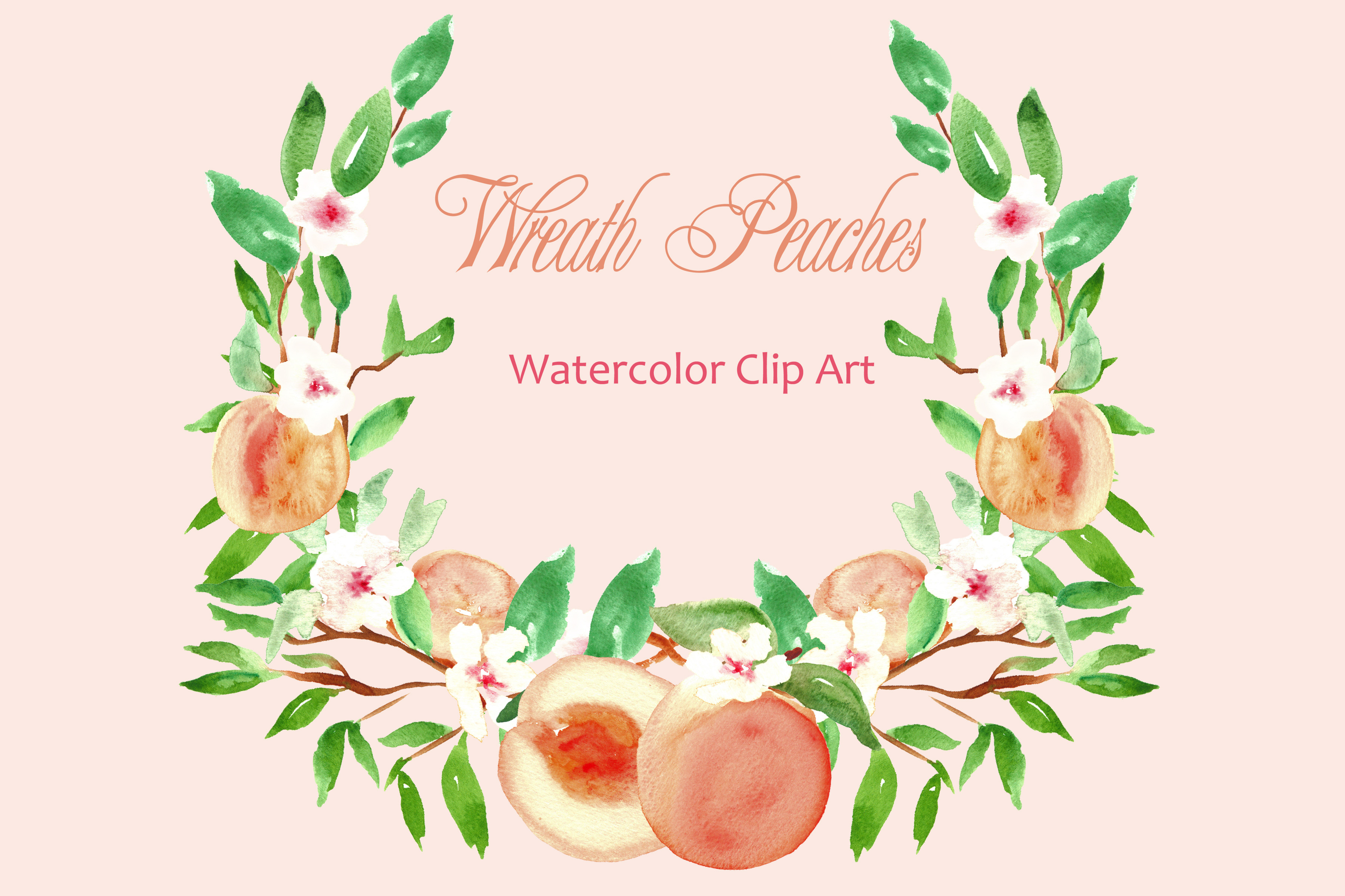 Peach Wreath watercolor clip art ~ Graphics ~ Creative Market