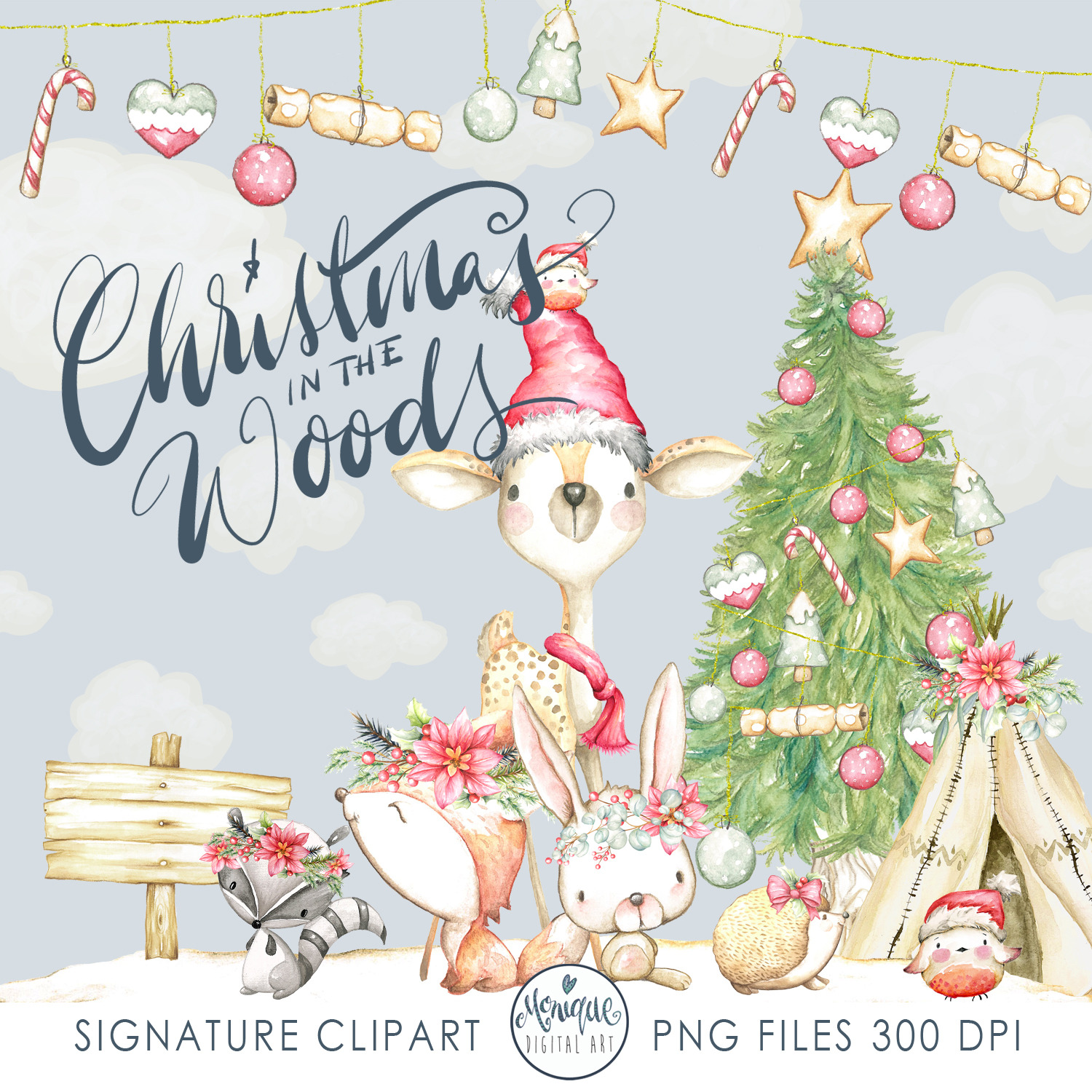 Christmas Woodland Animals Clipart ~ Illustrations ...