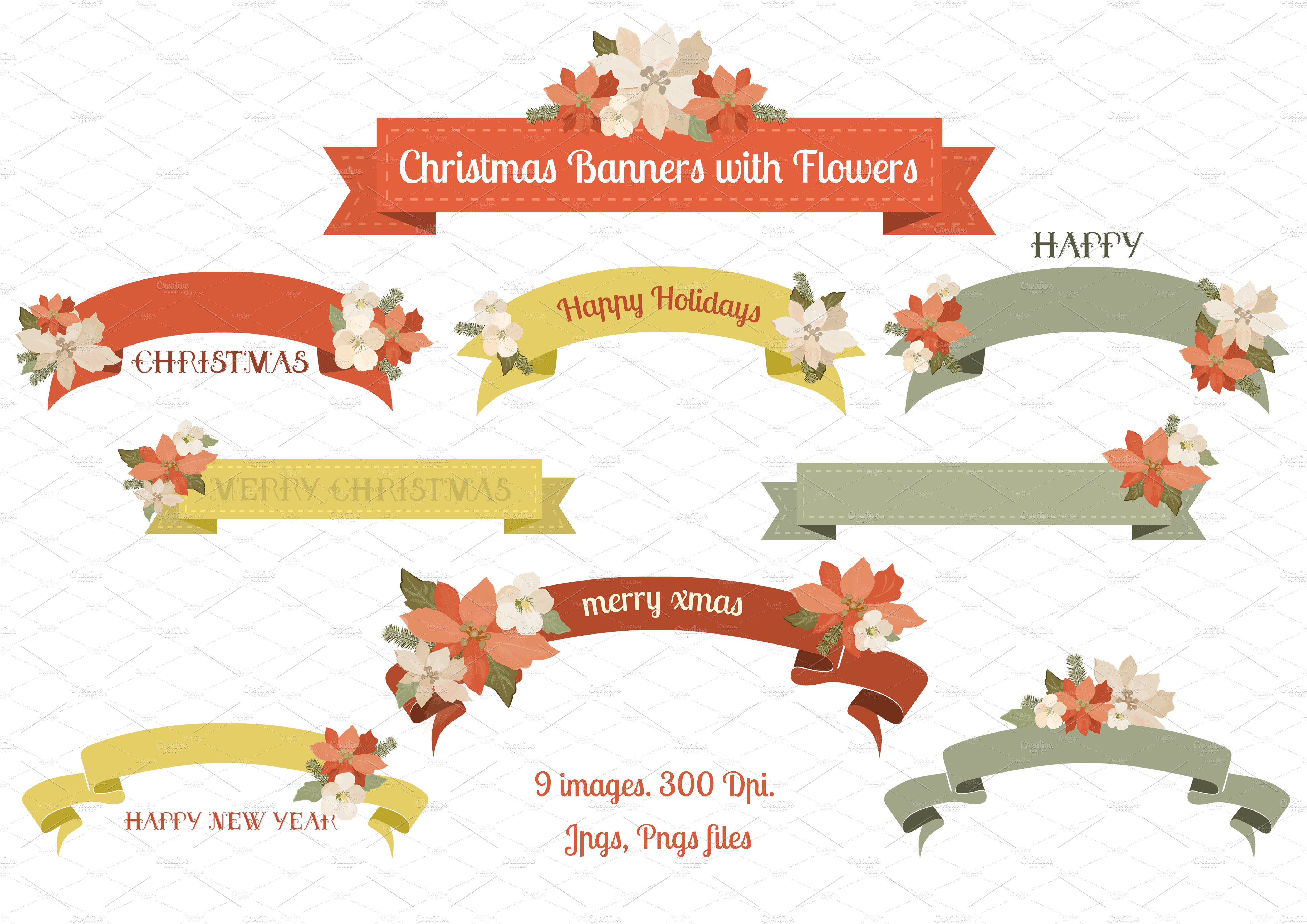 Christmas Banners with Flowers ~ Illustrations ~ Creative ...