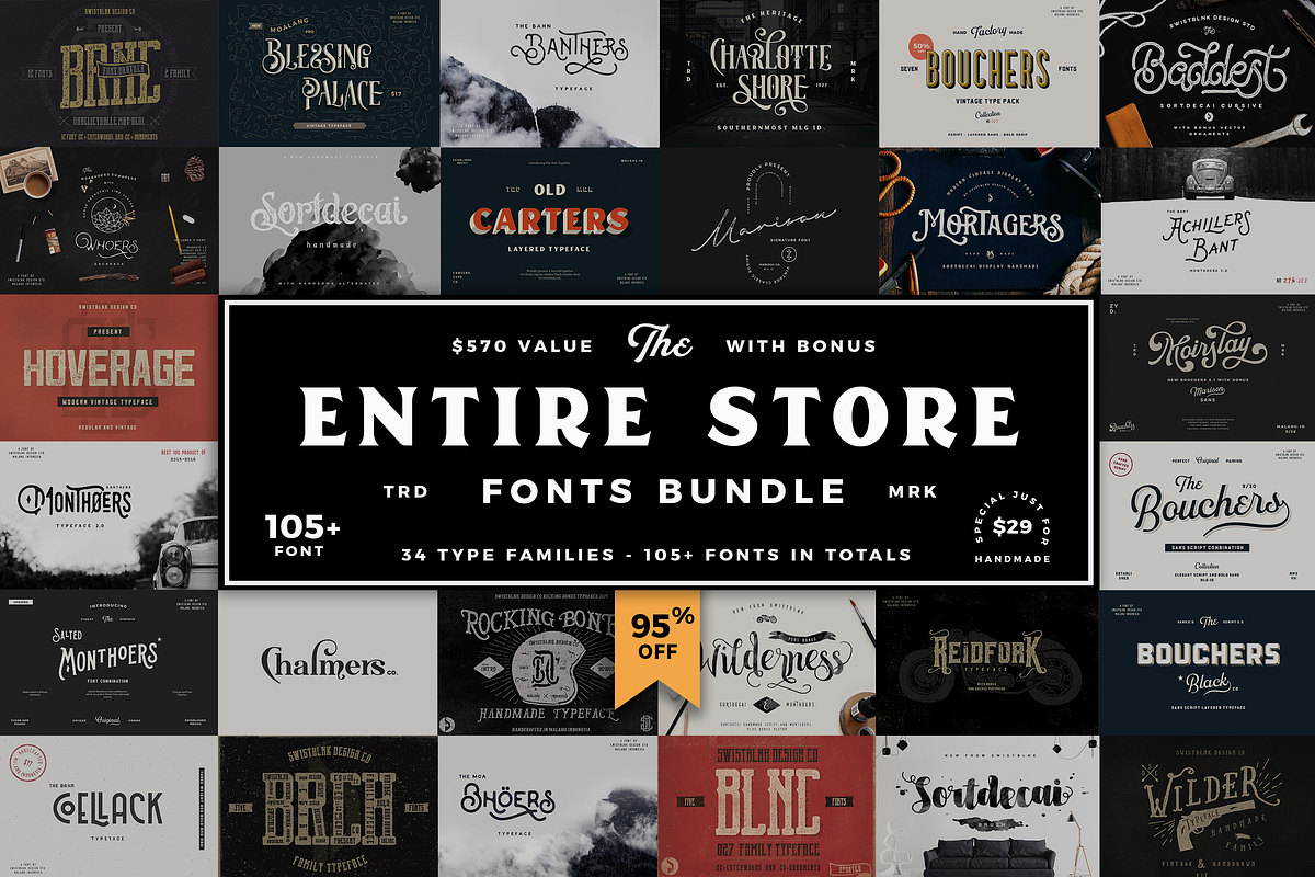 Entire Store Bundle - 105+ Fonts in Stamp Fonts