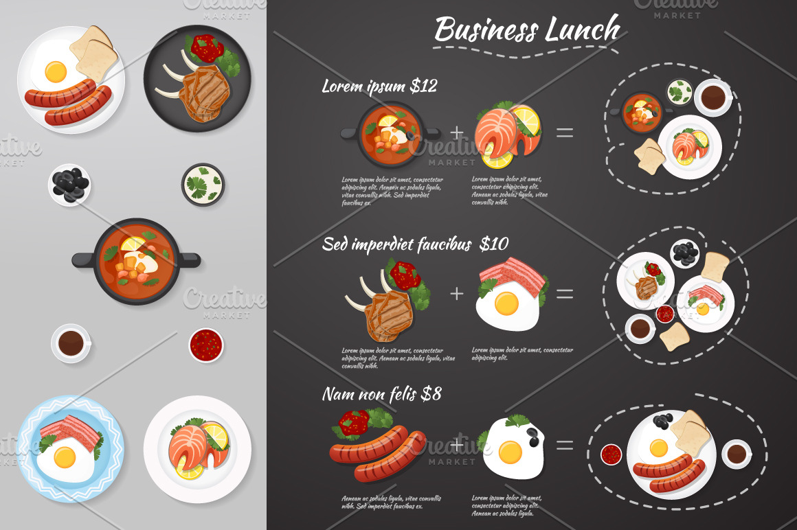 Business lunch menu. Food. Vector ~ Illustrations 