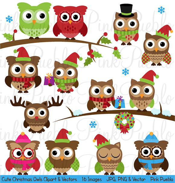 Cute Christmas Owl Clipart & Vectors ~ Illustrations ...