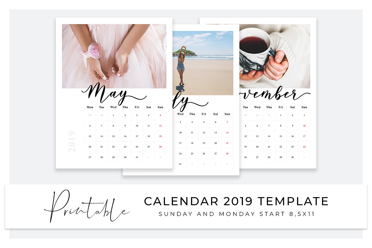 Photo calendar 2019 template in Card Templates - product preview 1