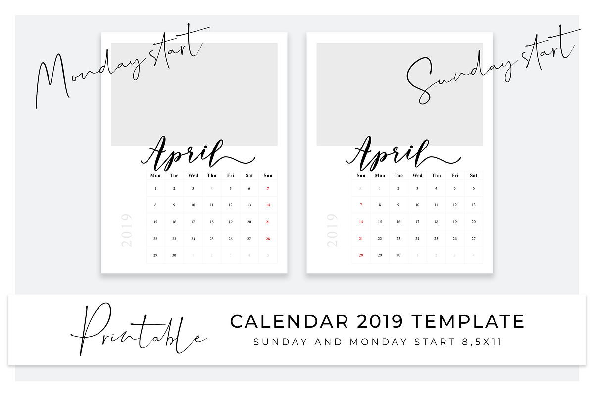 Photo calendar 2019 template in Card Templates - product preview 2