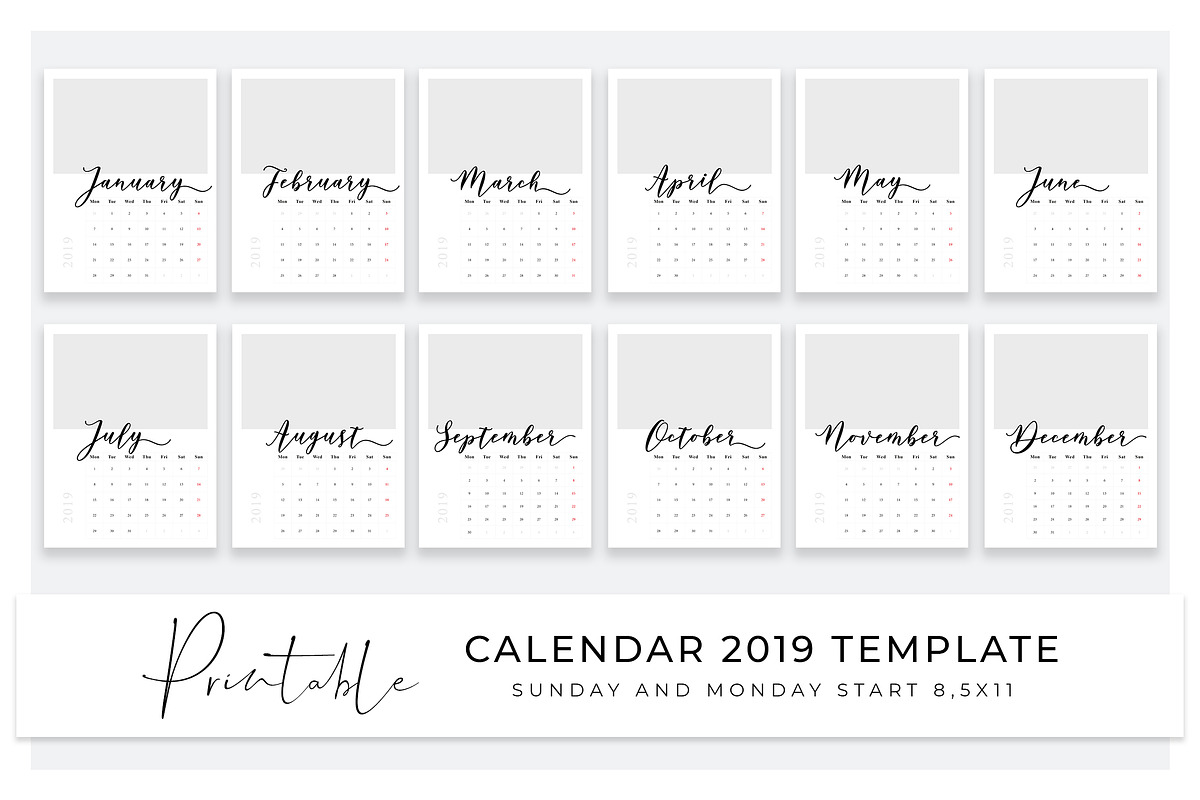 Photo calendar 2019 template in Card Templates - product preview 3