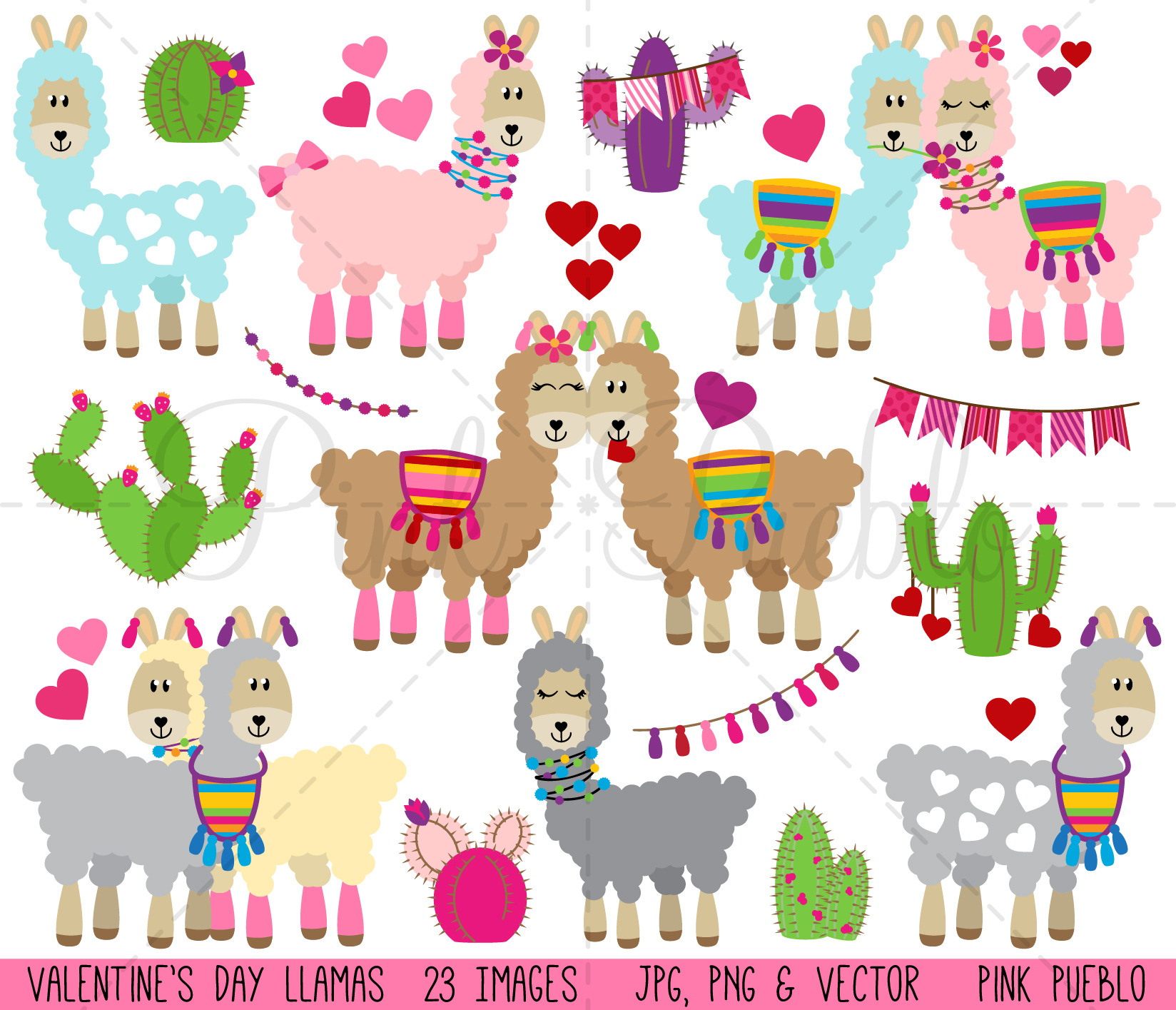 Valentine's Day Llama Clipart/Vector ~ Illustrations ...