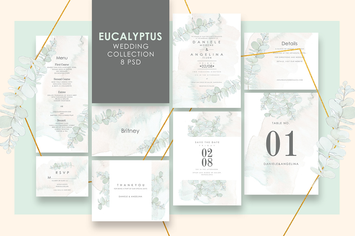 Eucalyptus Wedding Invitation Set in Invitation Templates