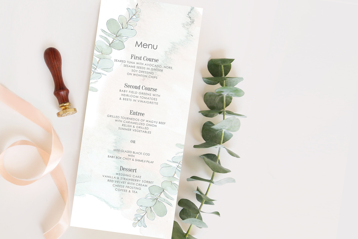 Eucalyptus Wedding Invitation Set in Invitation Templates - product preview 3