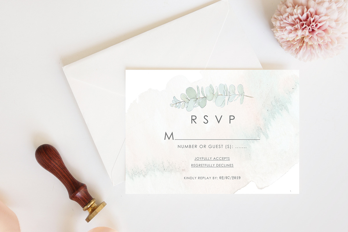 Eucalyptus Wedding Invitation Set in Invitation Templates - product preview 4