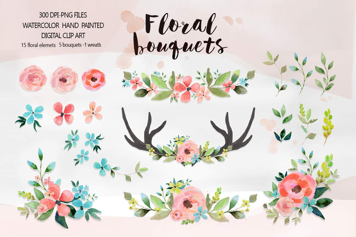 Floral bouquets - Watercolor clipart ~ Illustrations ...