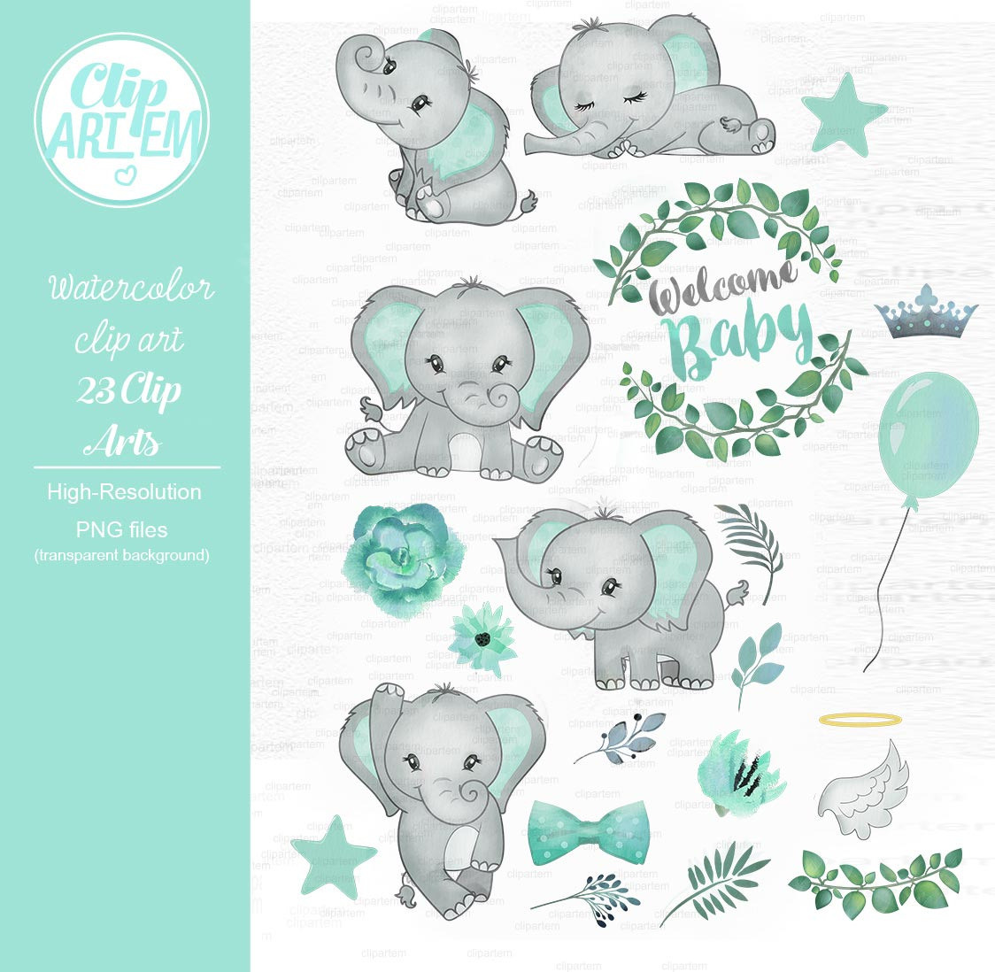 Baby elephant watercolor clipart ~ Illustrations ...
