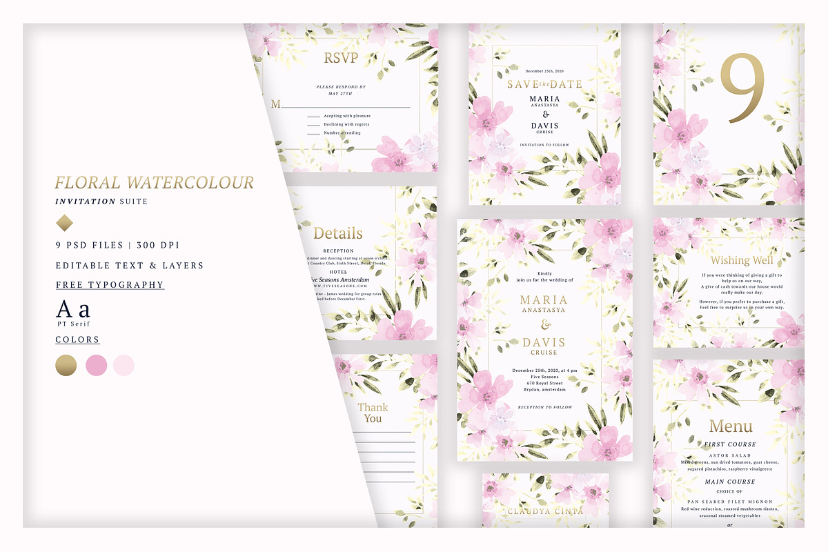 Floral Watercolour Invitation Suite in Invitation Templates