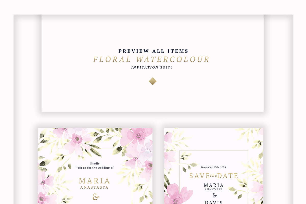Floral Watercolour Invitation Suite in Invitation Templates - product preview 1