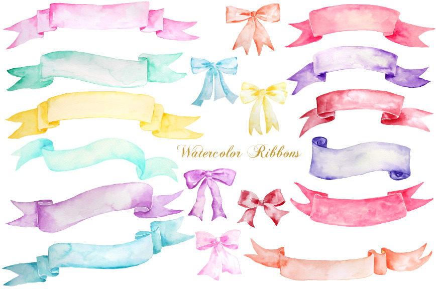 Watercolor Ribbon Banner Bow ~ Illustrations ~ Creative Market
