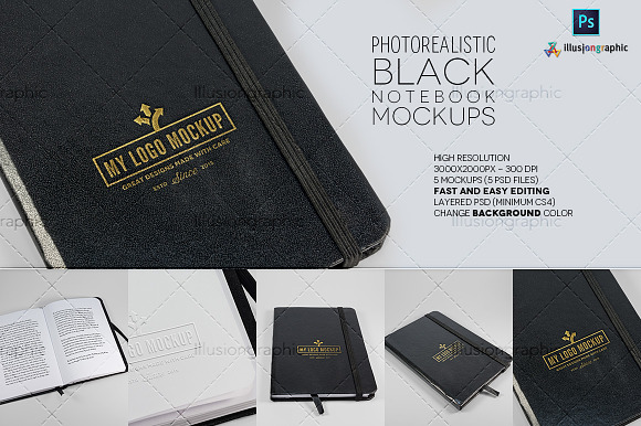 Download Photorealistic Black Notebook Mockup