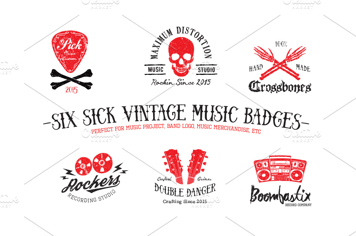 SIX SICK VINTAGE MUSIC BADGES ~ Logo Templates ~ Creative ...
 Vintage Music Logos
