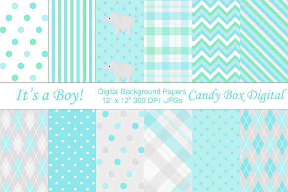 Baby Boy Digital Background Papers in Patterns