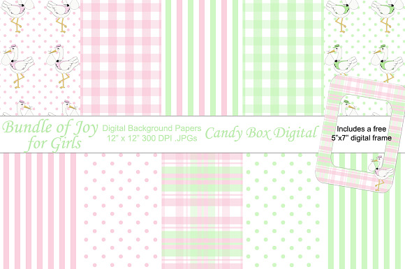 Bundle of Joy Girl Digital Papers in Patterns
